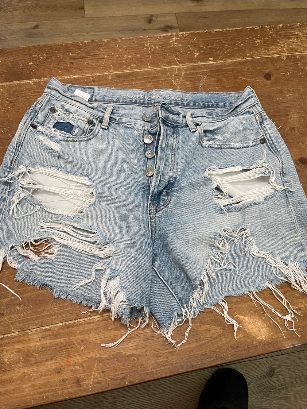 American Eagle Outfitters Light Denim Distressed High-Rise Jean Shorts